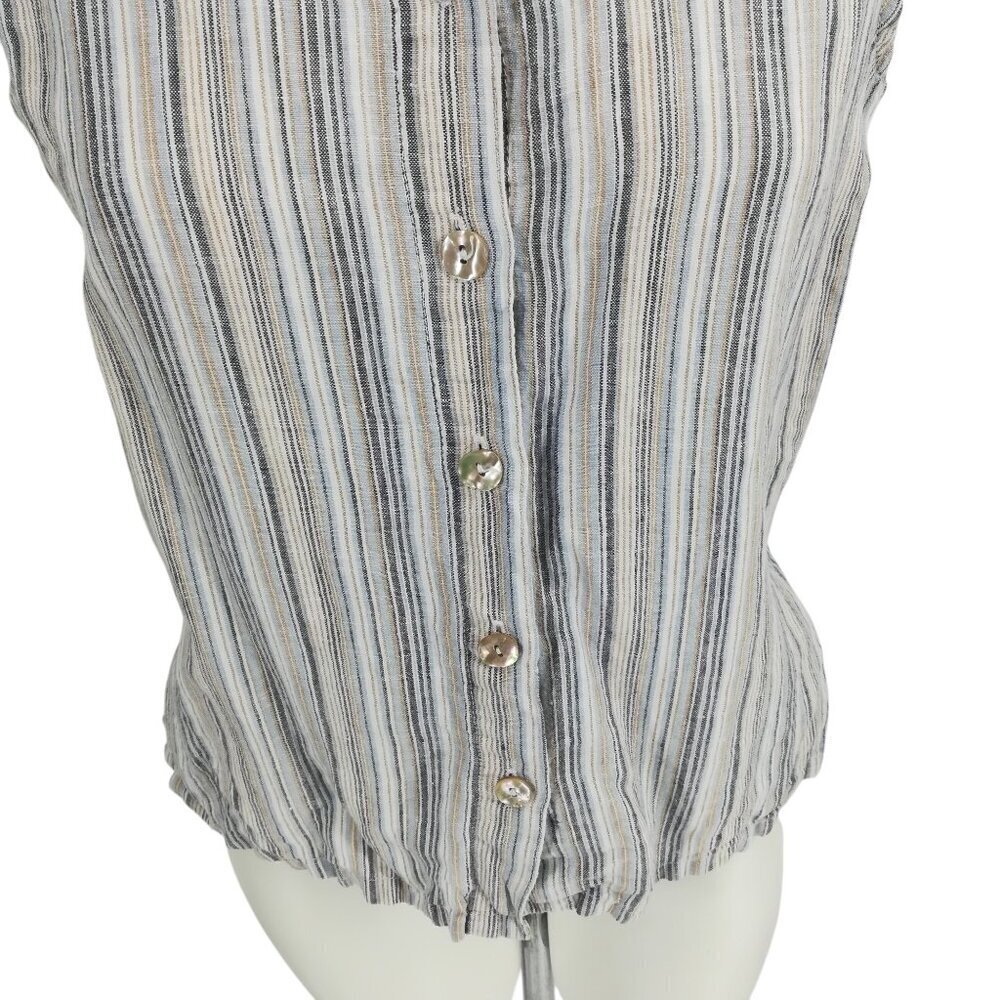 TSD Two Star Dog 100% Linen Striped Sleeveless Button Front Blouse Size S Blue - Picture 6 of 15
